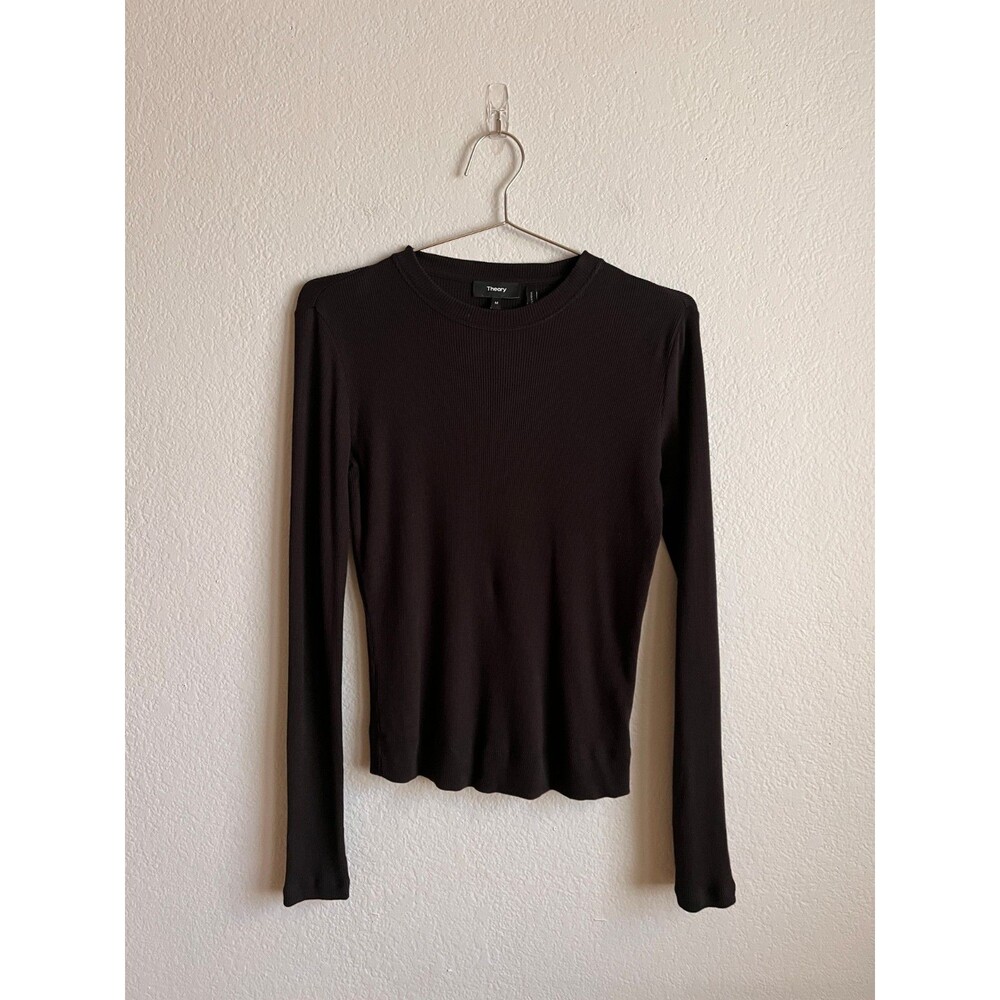 Theory Women's Rib Long Sleeve Top in Black Size MEDIUM